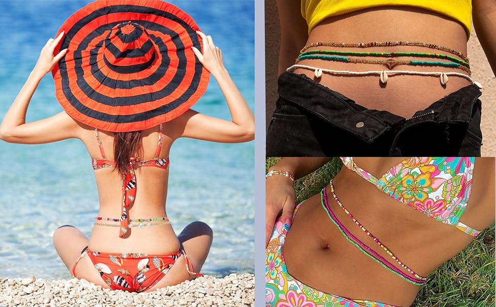 Amazon.com: RLMOON 23.6 Inch Waist Beads for Women African Small Size Layered Belly Bead Body Chain Colorful Waist Jewelry(8PCS) : Clothing, Shoes & Jewelry