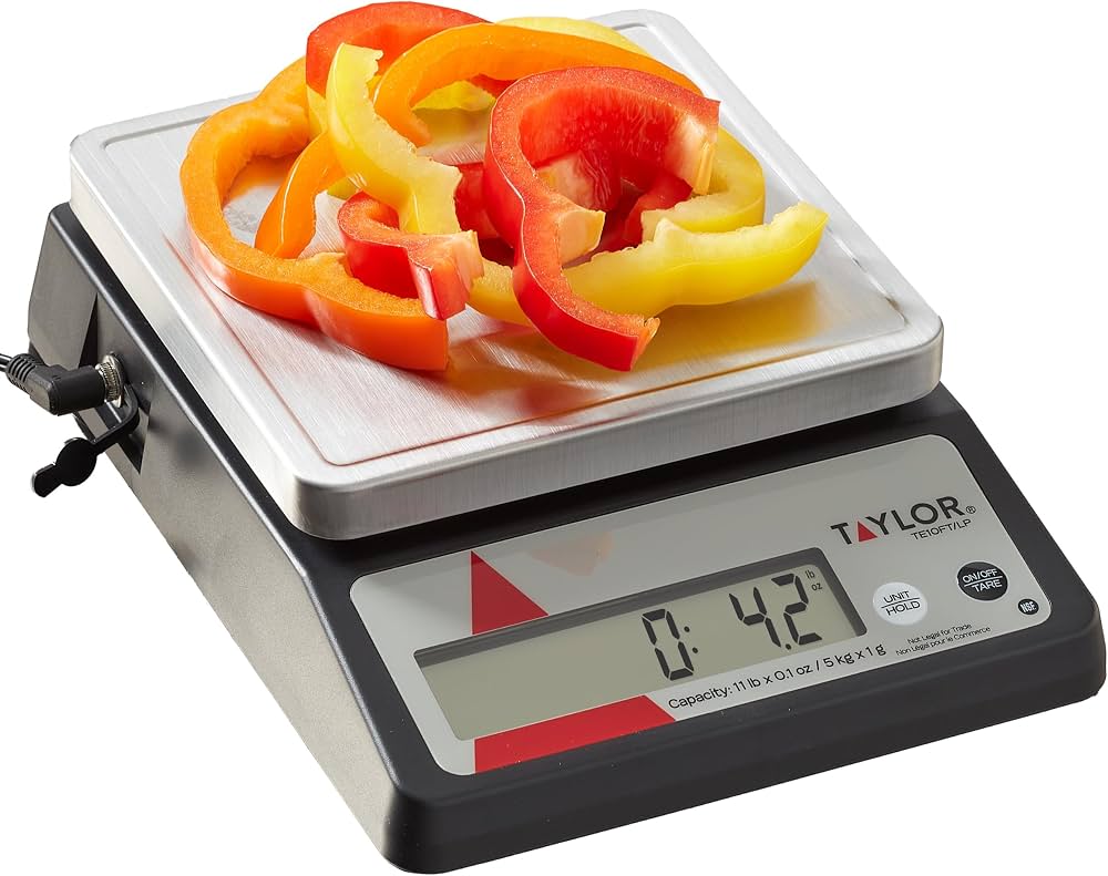 Amazon.com: Taylor TE10FT 11-Pound Commercial Digital Portion Control Scale, 11 lb (5 kg) in 0.1 oz (1 g) Food and Cooking Scale, Tare and Hold Function, NSF, Stainless Steel Platform: Digital Kitchen
